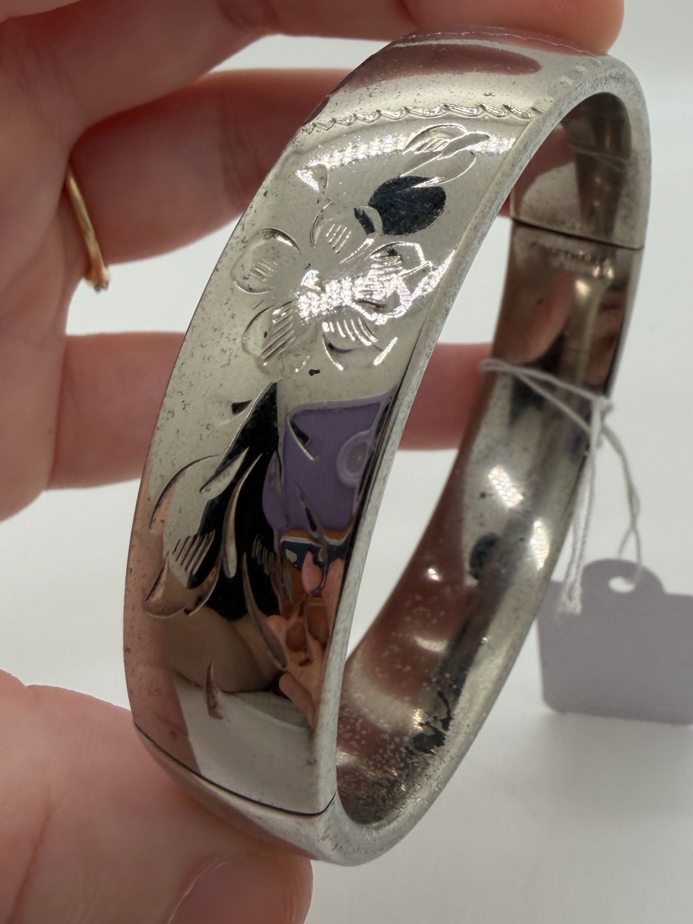 Vintage craftmere sterling thick floral bangle bracelet